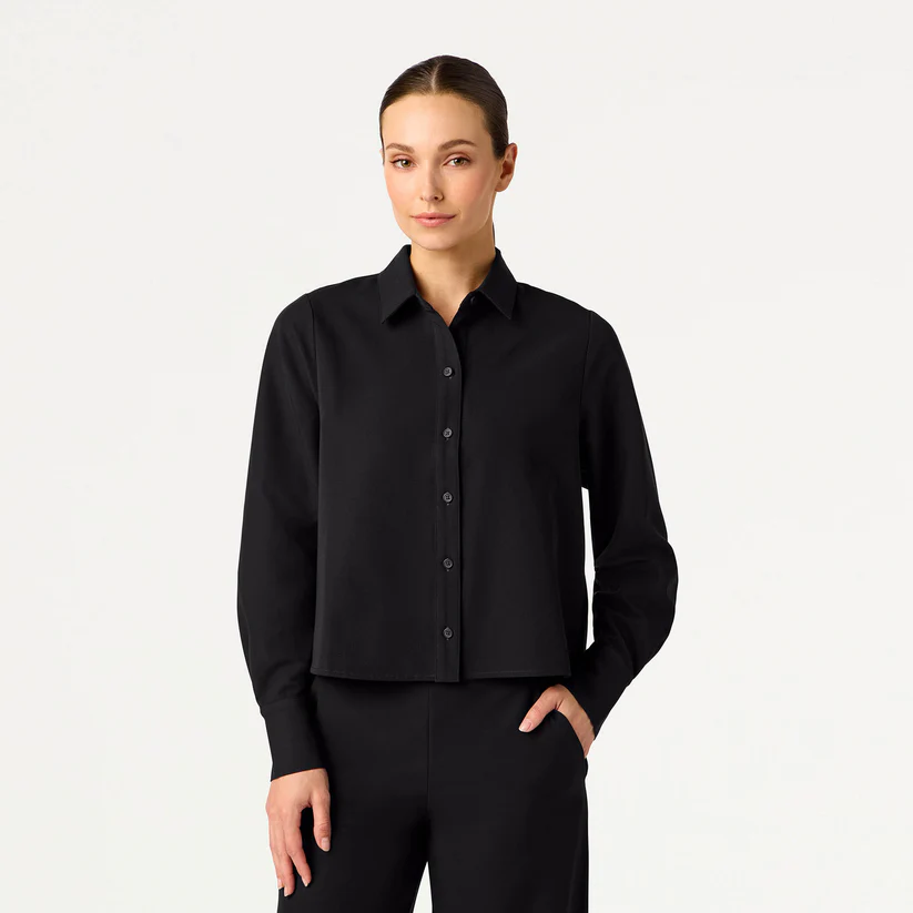 Venna Cropped Button-Up Scrub Shirt